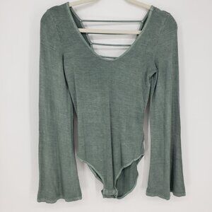 3/$25 American Eagle Long Flare Sleeve Bodysuit S Scoop Neck Strappy Sage Green